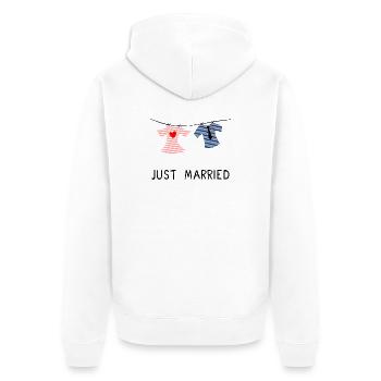 JUST MARRIED. MARRIED. ES LEBE DIE EHE - Unisex Premium Bio Zip Hoodie - Weiß - Hinten - Thijin (182cm)