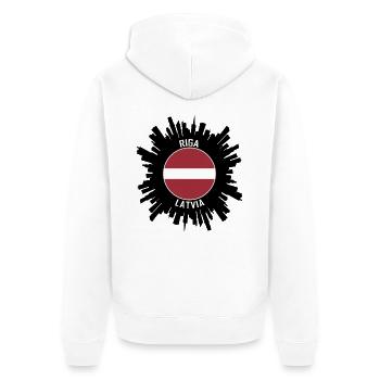 Riga Skyline Lettland Flagge Reisesouvenir - Unisex Premium Bio Zip Hoodie - Weiß - Hinten - Thijin (182cm)