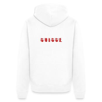 SCHWEIZ. LAND - Unisex Premium Bio Zip Hoodie - Weiß - Hinten - Thijin (182cm)