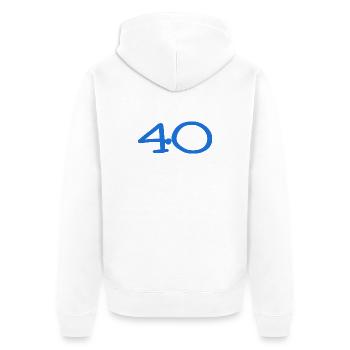 40. 40 JAHRE. 40-JÄHRIGES JUBILÄUM. 40-JÄHRIGES JUBILÄUM. - Unisex Premium Bio Zip Hoodie - Weiß - Hinten - Thijin (182cm)