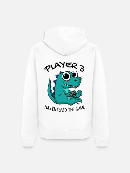Drittes Kind Spieler 3 Schwanger Baby Dinosaurier - Premium økologisk unisex-hættejakke - hvid