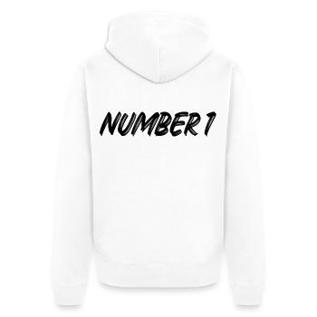 Number 1 - eins - erster - erste - 1 - Nummer 1 - Unisex Premium Bio Zip Hoodie - Weiß - Hinten - Thijin (182cm)