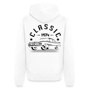 Klassisch 1974. - Unisex Premium Bio Zip Hoodie - Weiß - Hinten - Thijin (182cm)
