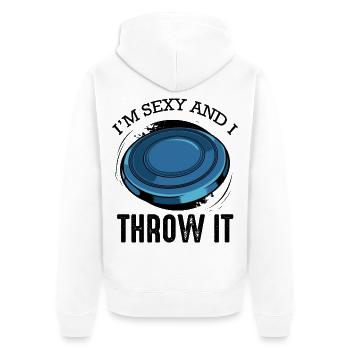 Disque de golf disant cadeau drôle de frisbee de jeu de mots - Veste à capuche bio Premium Unisexe - blanc - Dos - Thijin (182cm)