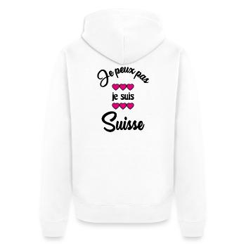 SUISSE. HUMOUR. PAYS. DRAPEAU. GENEVE. LAUSANNE - Veste à capuche bio Premium Unisexe - blanc - Dos - Thijin (182cm)