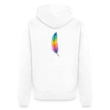 Colorful Feather – Sanfte Kraft in Regenbogenfarbe - Unisex Premium Bio Zip Hoodie - Weiß - Hinten - Thijin (182cm)