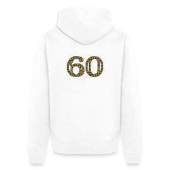 60. 60 ANS. 60e ANNIVERSAIRE. ANNIVERSAIRE 60 ANS. - Veste à capuche bio Premium Unisexe - blanc - Dos - Thijin (182cm)