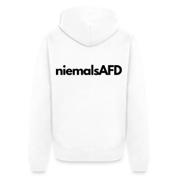 niemalsAFD - Unisex Premium Bio Zip Hoodie - Weiß - Hinten - Thijin (182cm)
