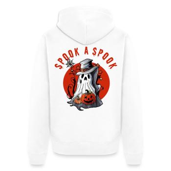Erschrecke einen Spuk! - Unisex Premium Bio Zip Hoodie - Weiß - Hinten - Thijin (182cm)
