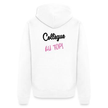 KOLLEGE. HUMOR. RUHESTAND. RUHESTAND. PENSIONIERT - Unisex Premium Bio Zip Hoodie - Weiß - Hinten - Thijin (182cm)