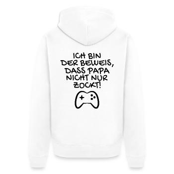 Ich bin der Beweis dass Papa nicht nur zockt - Unisex Premium Bio Zip Hoodie - Weiß - Hinten - Thijin (182cm)