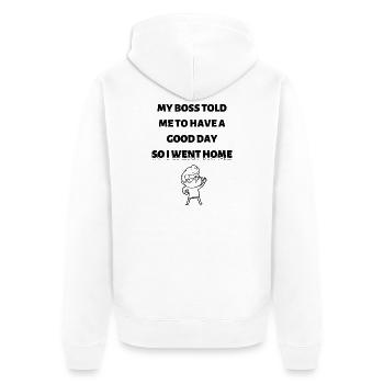 Feierabend - Unisex Premium Bio Zip Hoodie - Weiß - Hinten - Thijin (182cm)