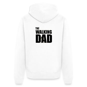 Der wandelnde Papa (schwarz) Kontur Gold - Unisex Premium Bio Zip Hoodie - Weiß - Hinten - Thijin (182cm)
