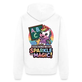 Teaching With Sparkle And Magic! - Unisex Premium Organic Zip Hoodie - white - Back - Thijin (182cm)