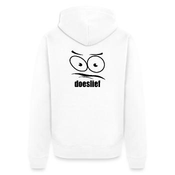 doeslief flehende Augen mit Fragezeichen-Blick - Unisex Premium Bio Zip Hoodie - Weiß - Hinten - Thijin (182cm)