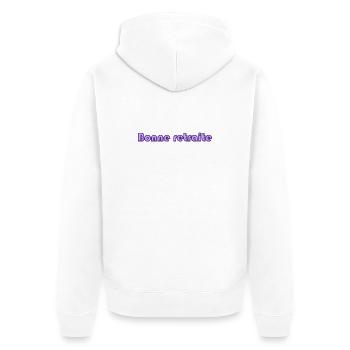 RUHESTAND. RUHESTAND. PENSIONIERT. RUHESTAND - Unisex Premium Bio Zip Hoodie - Weiß - Hinten - Thijin (182cm)