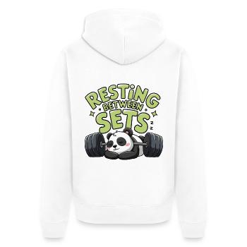 Resting Between Sets - Unisex Premium Organic Zip Hoodie - white - Back - Thijin (182cm)