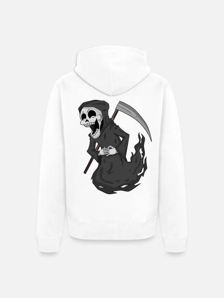 Grim Reaper laughs funny - Unisex Premium Organic Zip Hoodie - white