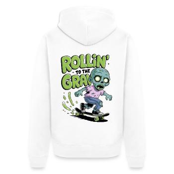 Rollin zum Grab - Unisex Premium Bio Zip Hoodie - Weiß - Hinten - Thijin (182cm)