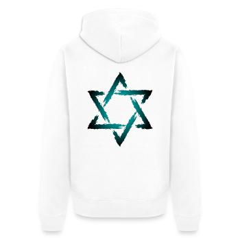 Davidstern - Unisex Premium Bio Zip Hoodie - Weiß - Hinten - Thijin (182cm)