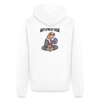 Anti Stress Tasse Faultier Kaffee Büroleben - Unisex Premium Bio Zip Hoodie - Weiß - Hinten - Thijin (182cm)