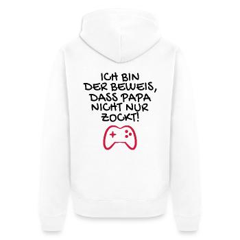 Ich bin der Beweis dass Papa nicht nur zockt - Unisex Premium Bio Zip Hoodie - Weiß - Hinten - Thijin (182cm)