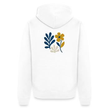 Florale Komposition – Blau & Senf - Unisex Premium Bio Zip Hoodie - Weiß - Hinten - Thijin (182cm)