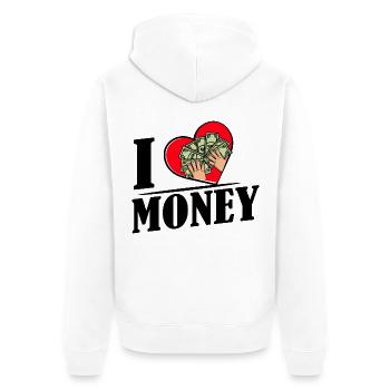 I love Money - Herz mit Geldscheinen - Unisex Premium Bio Zip Hoodie - Weiß - Hinten - Thijin (182cm)