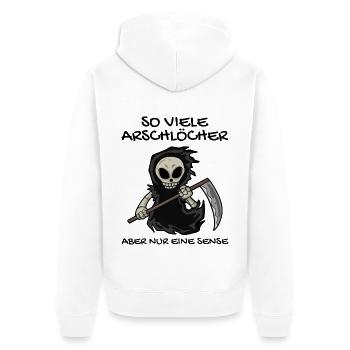 Sensenmann - Unisex Premium Bio Zip Hoodie - Weiß - Hinten - Thijin (182cm)