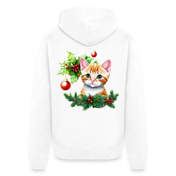 Eine entzückende Katze mit vor Neugier funkelnden Augen - Unisex Premium Bio Zip Hoodie - Weiß - Hinten - Thijin (182cm)