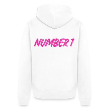 Number 1 - eins - erster - erste - 1 - Nummer 1 - Unisex Premium Bio Zip Hoodie - Weiß - Hinten - Thijin (182cm)