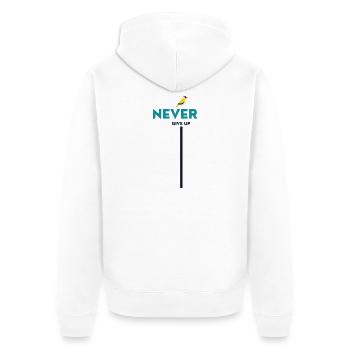 never give up bird - Unisex Premium Bio Zip Hoodie - Weiß - Hinten - Thijin (182cm)