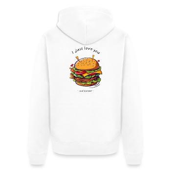 i love u and burger - Unisex Premium Bio Zip Hoodie - Weiß - Hinten - Thijin (182cm)