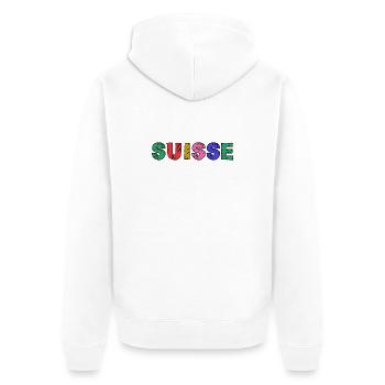 SUISSE. PAYS. GENEVE. HUMOUR. DRAPEAU. GENEVE - Veste à capuche bio Premium Unisexe - blanc - Dos - Thijin (182cm)