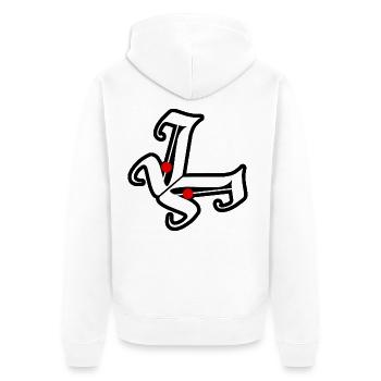 JJ bösartig aber stylisch - Unisex Premium Bio Zip Hoodie - Weiß - Hinten - Thijin (182cm)