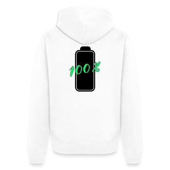 Batterie hat 100% volle Energie - Unisex Premium Bio Zip Hoodie - Weiß - Hinten - Thijin (182cm)