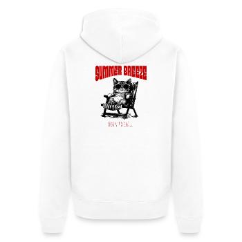Summer Breeze - Entspannte Katze im Sonnenstuhl - Unisex Premium Bio Zip Hoodie - Weiß - Hinten - Thijin (182cm)