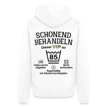 85. Geburtstag Schonend Behandeln 85 VIP ist 85 - Unisex Premium Bio Zip Hoodie - Weiß - Hinten - Thijin (182cm)