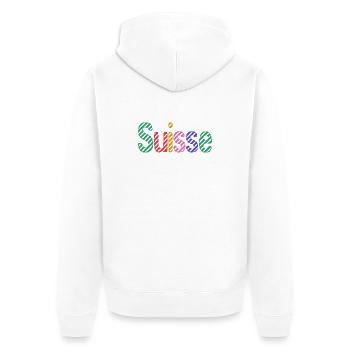 SCHWEIZ. HUMOR. LAND. FLAGGE. GENF. LAUSANNE - Unisex Premium Bio Zip Hoodie - Weiß - Hinten - Thijin (182cm)