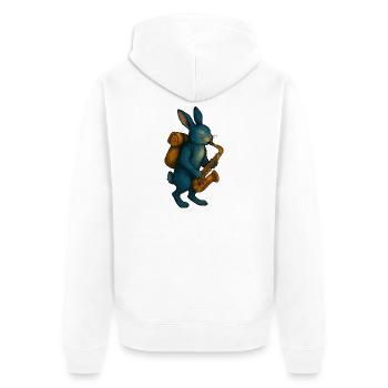 Lapin Bleu avec Saxophone - Veste à capuche bio Premium Unisexe - blanc - Dos - Thijin (182cm)