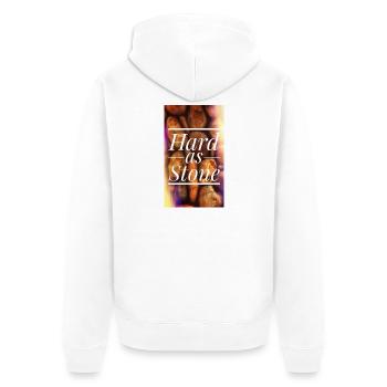 Hart wie Stein Typografie - Unisex Premium Bio Zip Hoodie - Weiß - Hinten - Thijin (182cm)