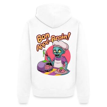 Guten Appé-hirn! - Unisex Premium Bio Zip Hoodie - Weiß - Hinten - Thijin (182cm)