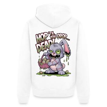 Hüpfe, bis du tot umfällst! - Unisex Premium Bio Zip Hoodie - Weiß - Hinten - Thijin (182cm)