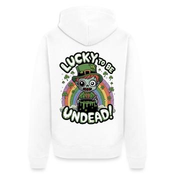Lucky To Be Undead! - Unisex Premium Organic Zip Hoodie - white - Back - Thijin (182cm)