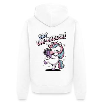 Sagen Sie Uni-Cheese! - Unisex Premium Bio Zip Hoodie - Weiß - Hinten - Thijin (182cm)