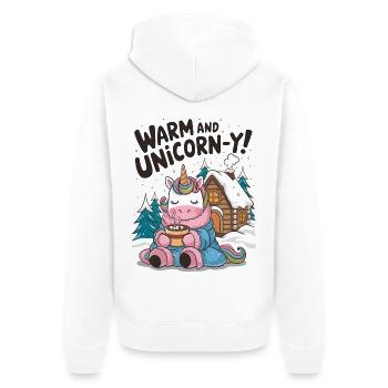 Warm And Unicorn-y! - Unisex Premium Organic Zip Hoodie - white - Back - Thijin (182cm)