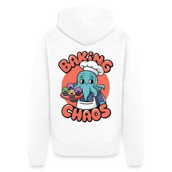 Chaos beim Backen - Unisex Premium Bio Zip Hoodie - Weiß - Hinten - Thijin (182cm)