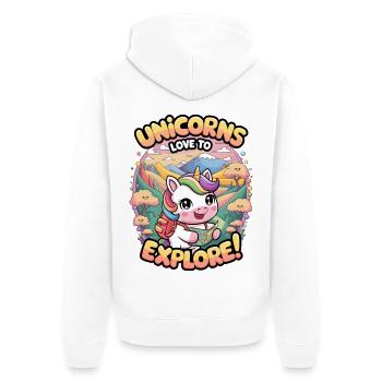 Einhörner lieben es zu erkunden! - Unisex Premium Bio Zip Hoodie - Weiß - Hinten - Thijin (182cm)