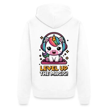 Passez au niveau supérieur de la magie ! - Veste à capuche bio Premium Unisexe - blanc - Dos - Thijin (182cm)