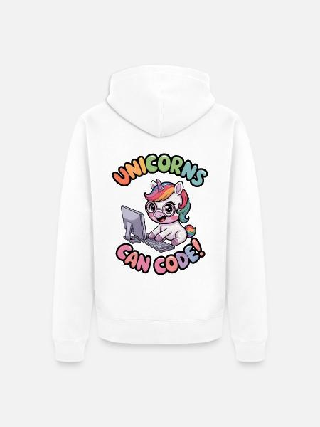 Einhörner können programmieren! - Unisex Premium Bio Zip Hoodie - Weiß